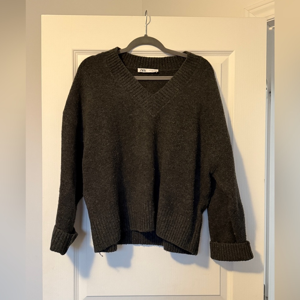 Zara Charcoal Grey V-Neck Sweater